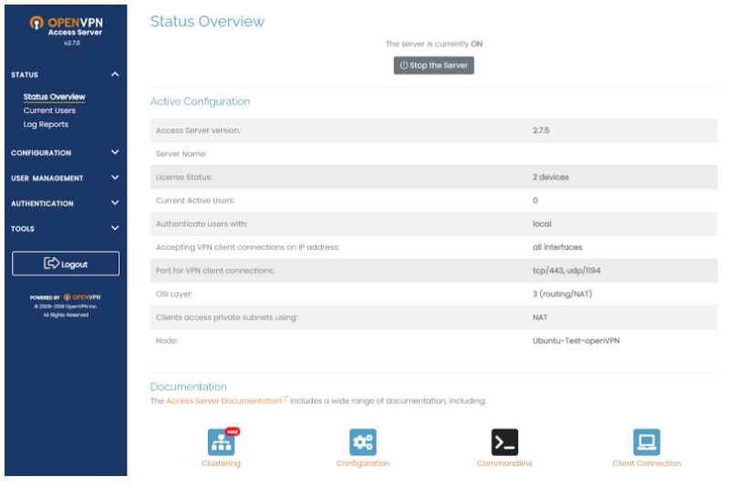 วิธีการใช้งานเครื่อง Server บน OpenVPN